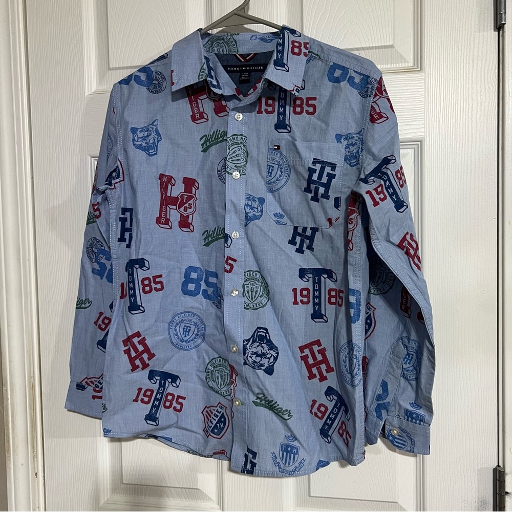 Tommy Hilfiger Logo Collegiate Button Down Shirt, Size Large